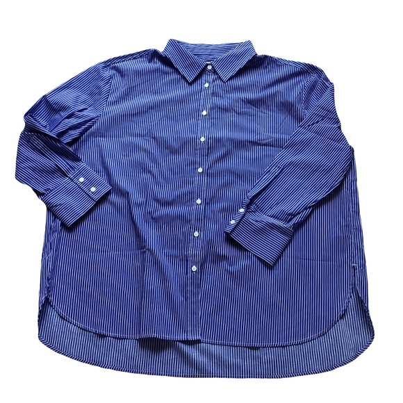 NWT ISAAC MIZRAHI Classic Blue &White Stripe Sateen Cotton Button Down Shirt - Picture 2 of 5